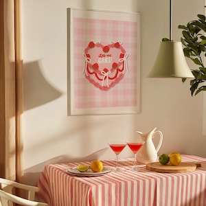 Kuchen Kunst, Pastell Küchendekor, Retro Bäckerei, Dessert zum Ausdrucken, Kokette Raumdekor, Girly Wandkunst, Trendy Rosa Schleifen, Vintage Poster