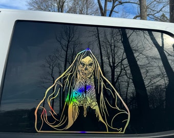 Naklejka z modlitwą Santa Muerte | Naklejka winylowa na szybę samochodu Santa Muerte | Meksykańska naklejka religijna na ciężarówkę |