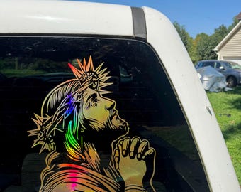 Jesus Christ Praying Decal | Christian Faith Car & Truck Window Sticker | Religious Vinyl Decal |