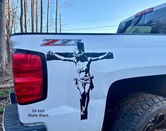 Jesus Christ on Cross Decal | Christian Crucifix Car & Truck Vinyl Sticker | Religious Faith Vehicle Decal |