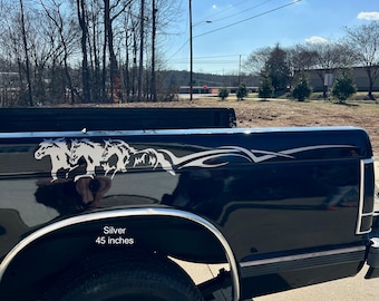 Running Horses Decal Pair with Pinstripes | Western Horse Truck Vinyl Sticker | Ranch Style Horse Car Decal for Trucks & Tailgates |