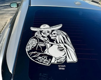 Charro Skull Couple Decal | Day of the Dead Skeleton Vinyl Sticker | Mexican Charro Skull Truck Window Decal |