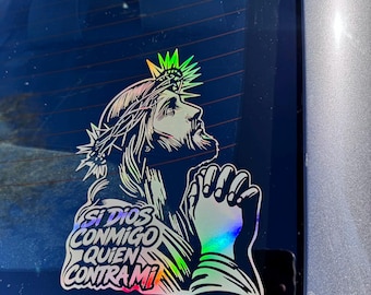 Si Dios Conmigo Quien Contra Mi Decal | Praying Jesus Car Window Vinyl Sticker | Christian Truck Window Decal |