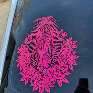 Calcomanía gráfica de Santa Muerte con rosas / Camiones / Autos / Paredes / SVG / Extraíble / Regalo del Día de la Madre / Regalo del Día del Padre