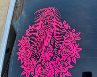 Santa Muerte with roses Decal Graphic Sticker | Trucks | Cars | Walls | SVG | Removable | Mothers Day Gift | Fathers Day Gift