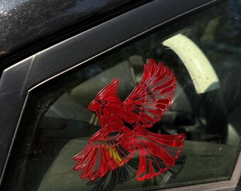 Cardinal Decal Stained Glass Art , Red Bird Car Window Sticker, Flying Cardinal Vinyl Decal,  North Carolina Cardinal
