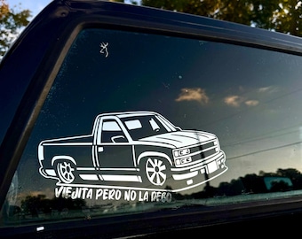 Viejita Pero No La Debo Truck Decal | Classic Chevy Truck Vinyl Sticker | Trokiando Car Window Decal |