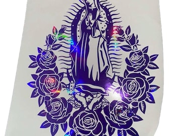 Virgen de Guadalupe with Roses Decal | Our Lady of Guadalupe Vinyl Sticker | Religious Car & Truck Window Decal | Catholic Sticker |