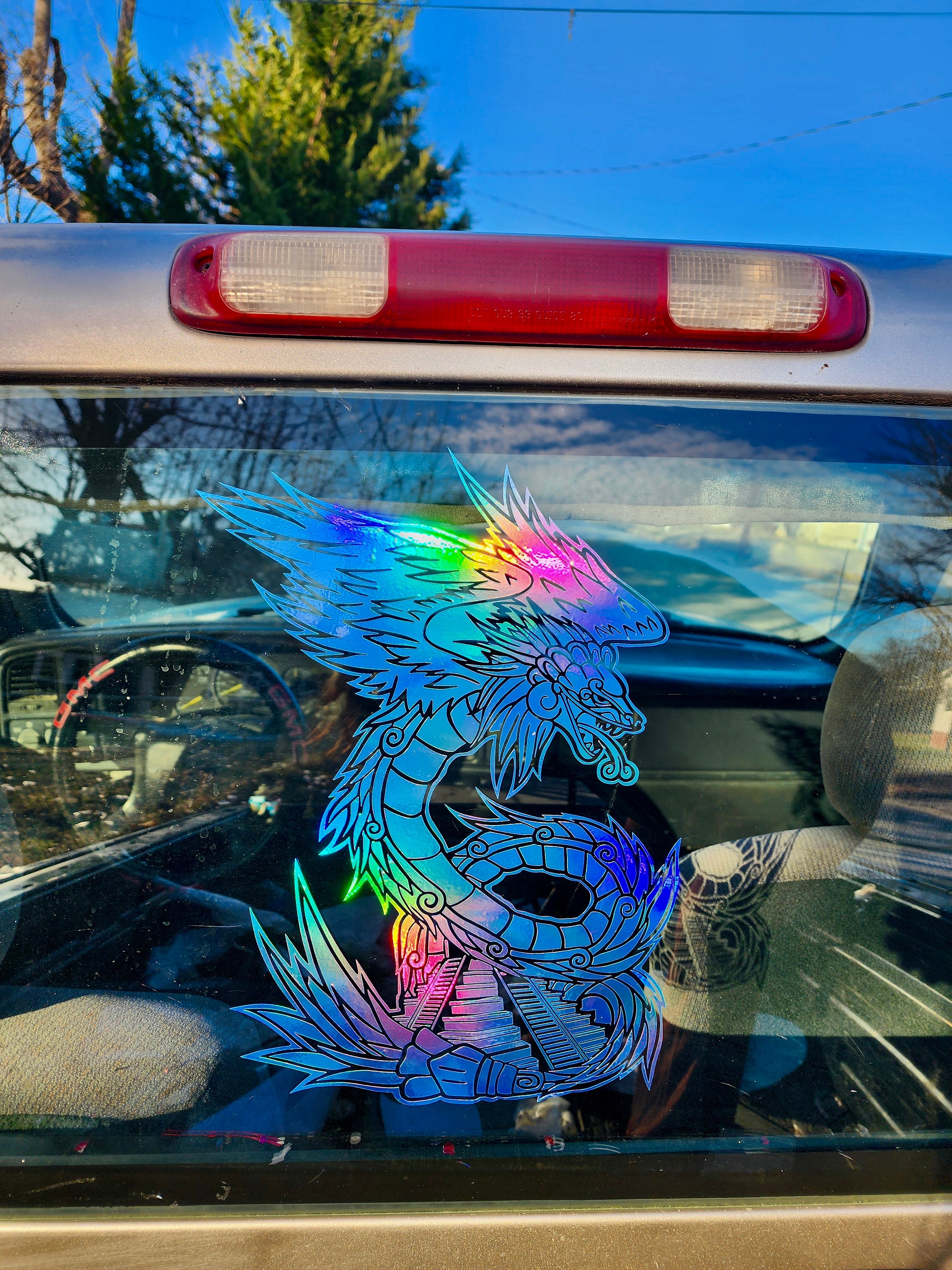 Aztec Dragon Decal | Holographic Dragon Truck Window Sticker | Tribal ...