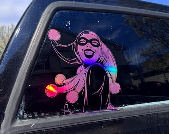 Jester Clown Girl Decal | Joker Style Clown Vinyl Sticker | Style Car and Truck Decal for Doors, Windows & Panels |