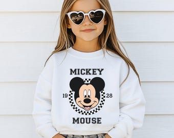 Youth Retro Mickey and Friends Sweatshirt, Checkered Disney Crewneck, Disney Characters Sweater, Kids Mickey Mouse Sweatshirt
