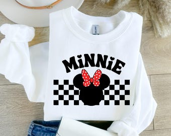 Retro Minnie Mouse Sweatshirt, Checkered Disney Crewneck, Unisex Disney Characters Jumper, Minnie Crew Neck, Minnie Checkered Pullover,
