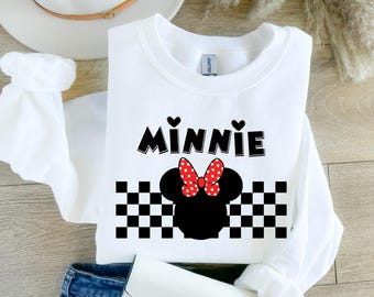 Retro Minnie Mouse Crewneck Sweatshirt, Disney Characters Sweater, Checkered Minnie Crew Neck, Cozy Minnie Disney Sweatshirt, Minnie