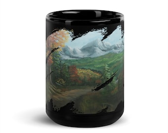 Black Glossy Mug "Autumn Valley"