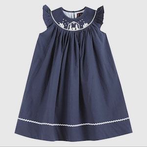 Smocked Christmas Nativity Bishop Dress - Navy Blue