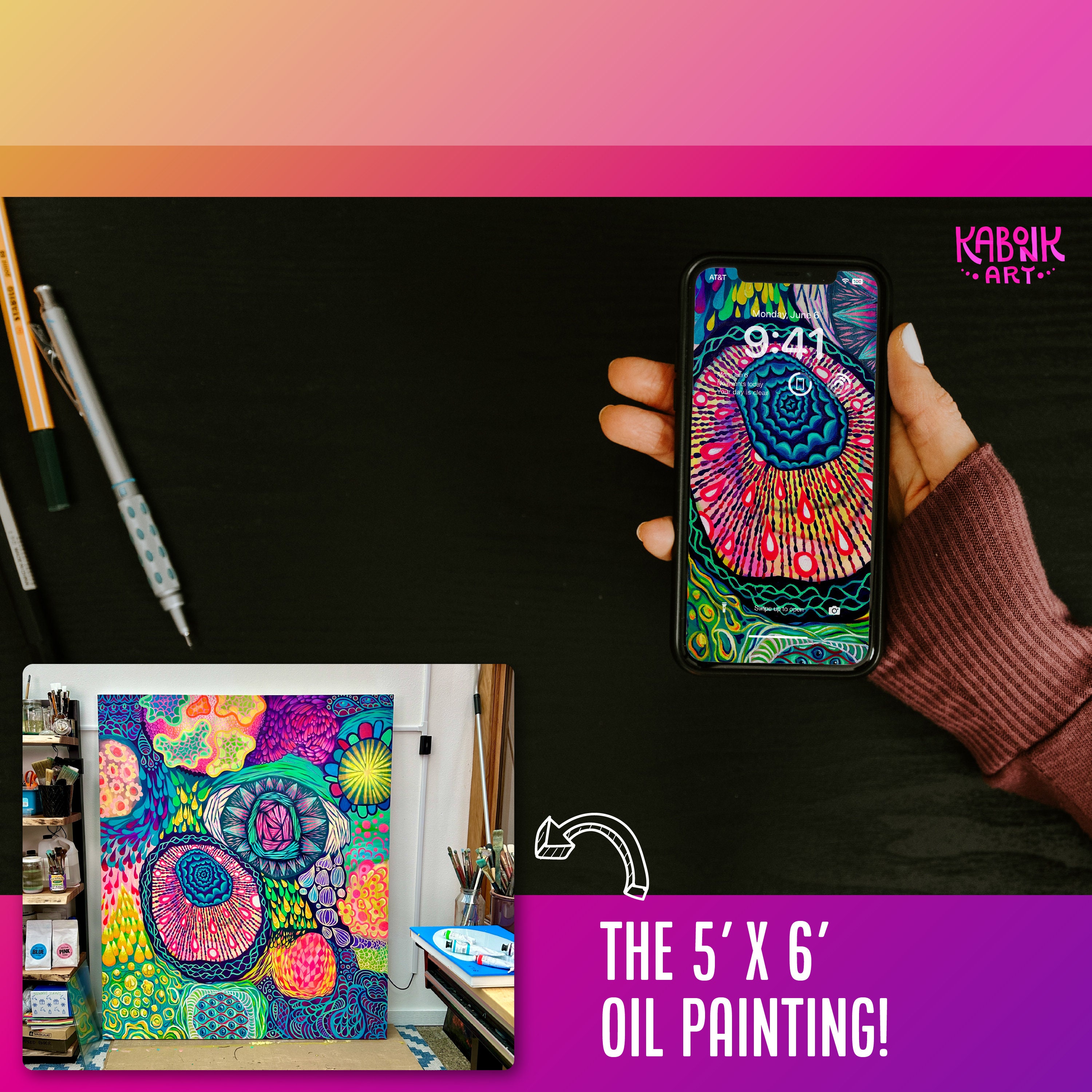 Vibrant Artsy Digital Wallpaper Photos of a Colorful, Abstract Oil ...