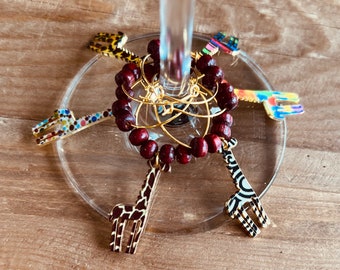 6 Giraffe Wine Glass Charms, Jungle Wine Charms