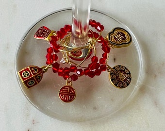 6 Lunar New Year Wine Glass Charms, Chinese New Year Charms