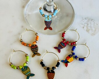 Fish Wine Glass Charms, set of 6