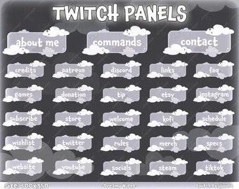 28 Light Gray Dreamy Night Panels for Twitch | Clouds Stars Sky Kawaii Lofi Modern Cute Aesthetic Stream Panels