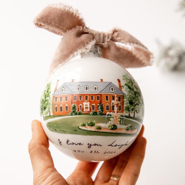 Hand-Painted Custom Christmas Ornament, Personalized House Portrait, One of a Kind Keepsake Gift, Realtor Gift