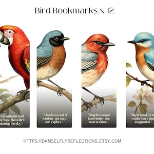 Bird-Themed Bookmarks – Set of 12 | Vintage Peacock, Parrot & Songbird - PDF Instant Download