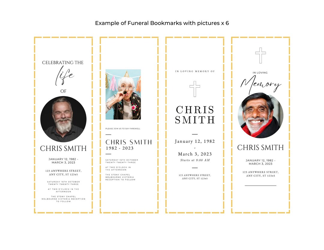 Memorial Bookmarks for Celebration of Life | Editable Keepsake ...