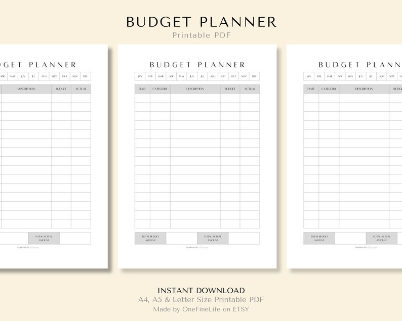 Monthly Budget Planner: A4/a5/letter Printable (PDF) - Etsy