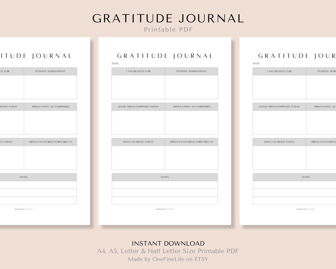 Diario de gratitud imprimible: Reflexión diaria en PDF (A4/A5/Carta ...