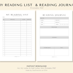 Mi lista de lectura I Diario de lectura I Libros para leer I Reseña de libros I A4/A5/Carta/Media carta/ Descarga instantánea PDF/ PDF imprimible