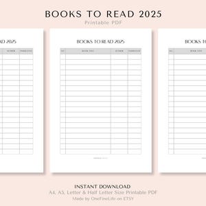 Libros para leer 2025/ Lista de lectura imprimible I A4/A5/Carta/Media carta/ Descarga instantánea PDF/ PDF imprimible