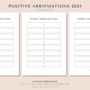 Positive Affirmationen 2025| Positive Affirmationen PrintableI A4/A5/Letter/Half Letter| Sofortiger Download PDF | Druckbares PDF