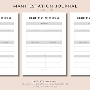 Manifestation Journal l Journal Einlagen| Persönliches Wachstum| A4/A5/Letter/Half Letter| Sofortiger Download PDF | Druckbares PDF