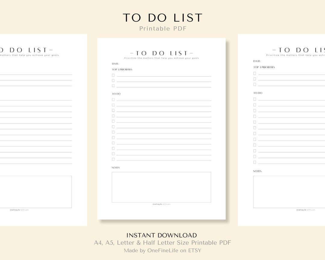 To Do List Printable Task List Printablei A4/a5/letter/half Letter
