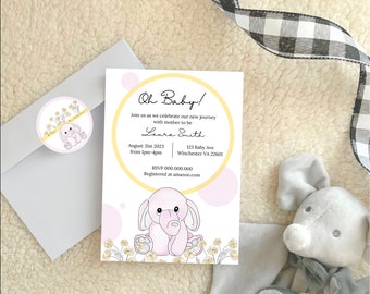 Ellie Elephant Shower Invitation Bundle in Pink