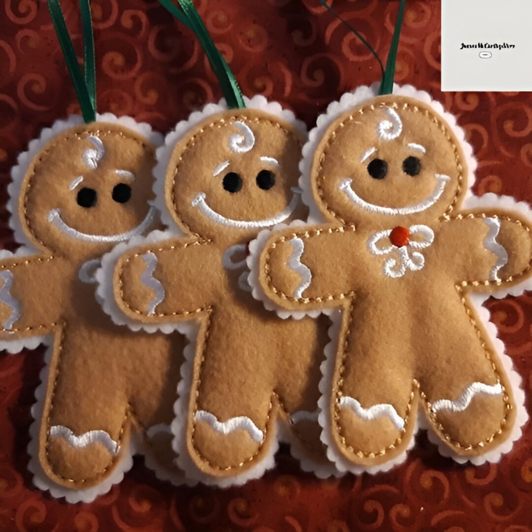Machine Embroidered Felt Gingerbread Ornaments Etsy