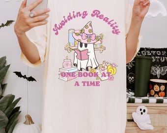 Reading Ghost Tee, Cottagecore Witchy Bookworm Shirt, Halloween Cozy Fall Apparel