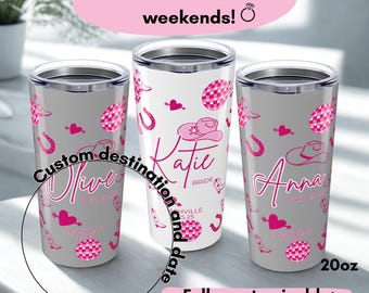 Personalized Bridesmaid Tumblers Custom Bachelorette Party Cups with Name, Date & Location Nashville Cowgirl Wedding Favors Bride Squad Gift