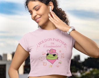 Organic Cotton Western Frog Tee, Overstimulated Mental Health Y2K Baby Tee