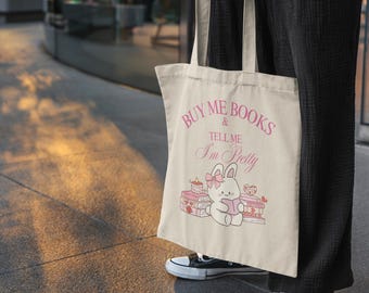 Cute Bunny Book Lover Tote Bag,Aesthetic Reading Gift for Girls & Women, Eco-Friendly,Book lover gift idea,Book lover tote bag,