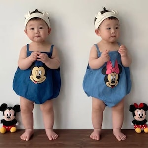 Mickey | Minnie | Denim | Romper | Disneyland Outfit | Disneyworld Outfit | Disney Cruise Outfit | Baby | Overalls