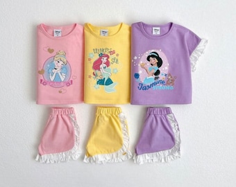 Ensemble Princesses Disney | Ensemble chemise et short | Disneyland | Tenue Disneyworld | Croisière Disney | Jasmin | Cendrillon | Ariel | Été 2024