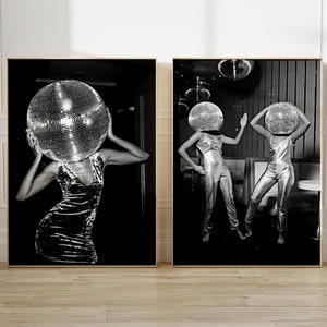 Female Disco Ball Poster Black And White Disco Prints Retro Bar Cart Wall Art For Girl Dorm Room Decor Mirrorbal Poster Disco 70s Era Prints