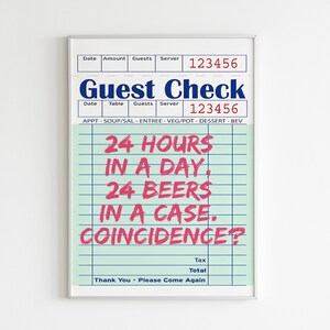Guest Check Wall Art Bar Cart Art Decor Digital Download Beers Funny Saying Printable Trendy Poster Dorm Room Decor Funky Kitchen Sign