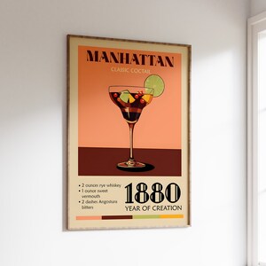 Manhattan Recipe Prints Modern Bar Cart Decor Vintage Alcohol Wall Art Digital Download Trendy Cocktails Poster For Home Bar Decor