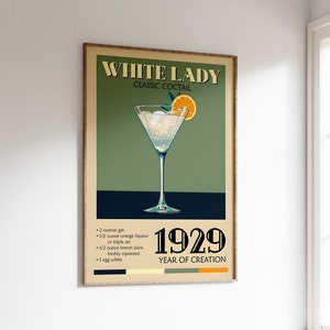 White Lady Recipe Prints Modern Bar Cart Decor Vintage Alcohol Wall Art Digital Download Female Cocktails Poster For Home Bar Decor