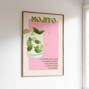 Mojito Bar Cart Poster Modern Home Bar Decor Digital Download Mojito Recipe Print Trendy Beverage Wall Art Retro Bar Drinks Illustration