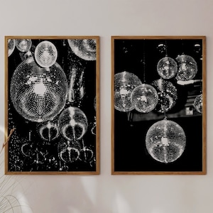 Funky Disco Ball Prints Black And White Disco Bundle Wall Art For Bar Cart Art Decor Vintage Mirrorball Poster Disco Ball Hanging Printable