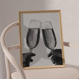 Champagne Toast Bar Cart Wall Decor Cheers Black White Wall Art Digital Download Luxury Home Bar Decor Retro Alcohol Poster Beverage Print