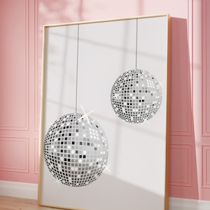 Shining Disco Ball Print For Bar Cart Decor Trendy Mirrorball Poster Gift For Girls Dorm Room Decor Minimalist Disco Prints Digital Download